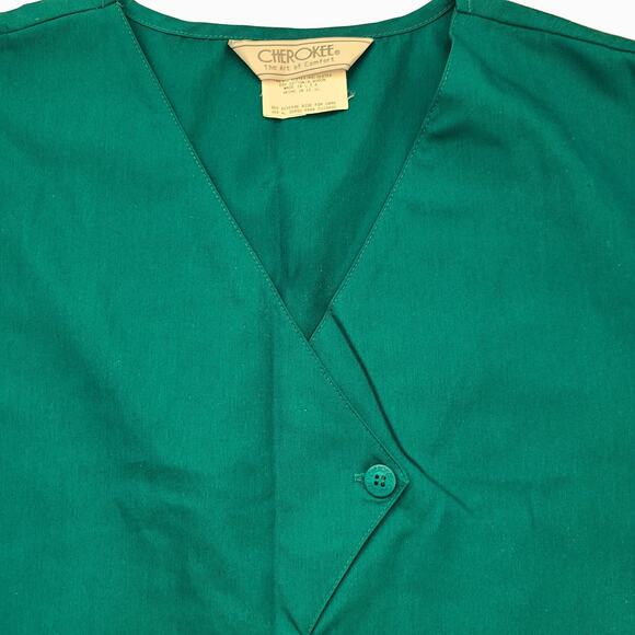 Cherokee Unisex Scrub Top Medium Short Sleeve Pullover Pockets Forest Green - Picture 3 of 4